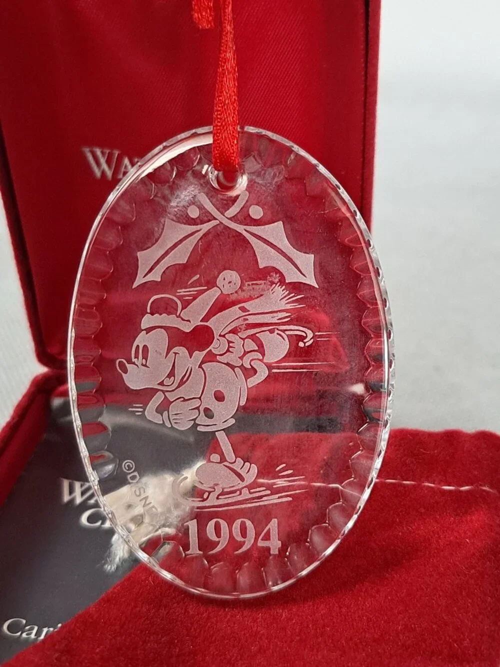 Disney Store 1994 Waterford Crystal Christmas Ornament Mickey Mouse Skating